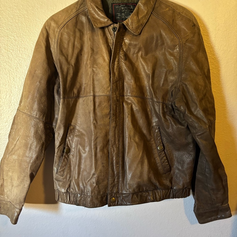 Men's Vintage Brown Leather Jacket, Size 40